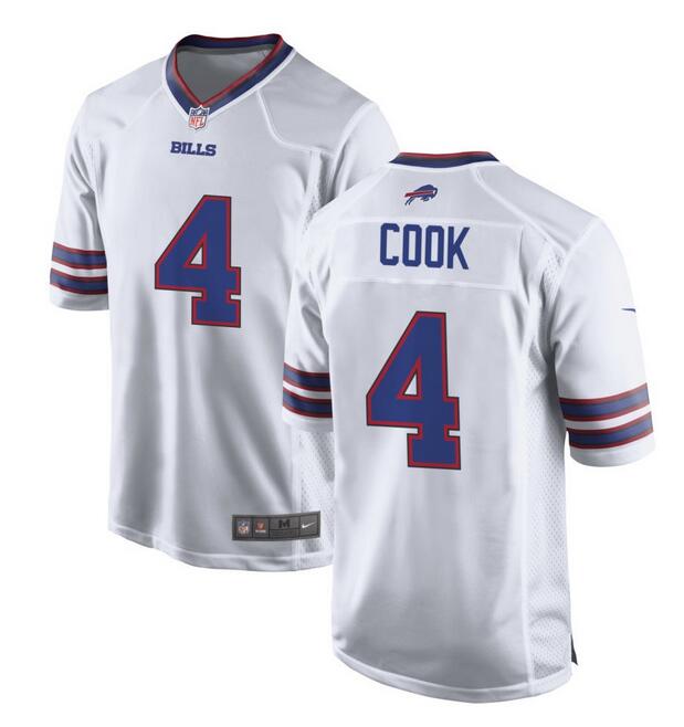 Men's Buffalo Bills #4 James Cook White Football Stitched Game Jersey